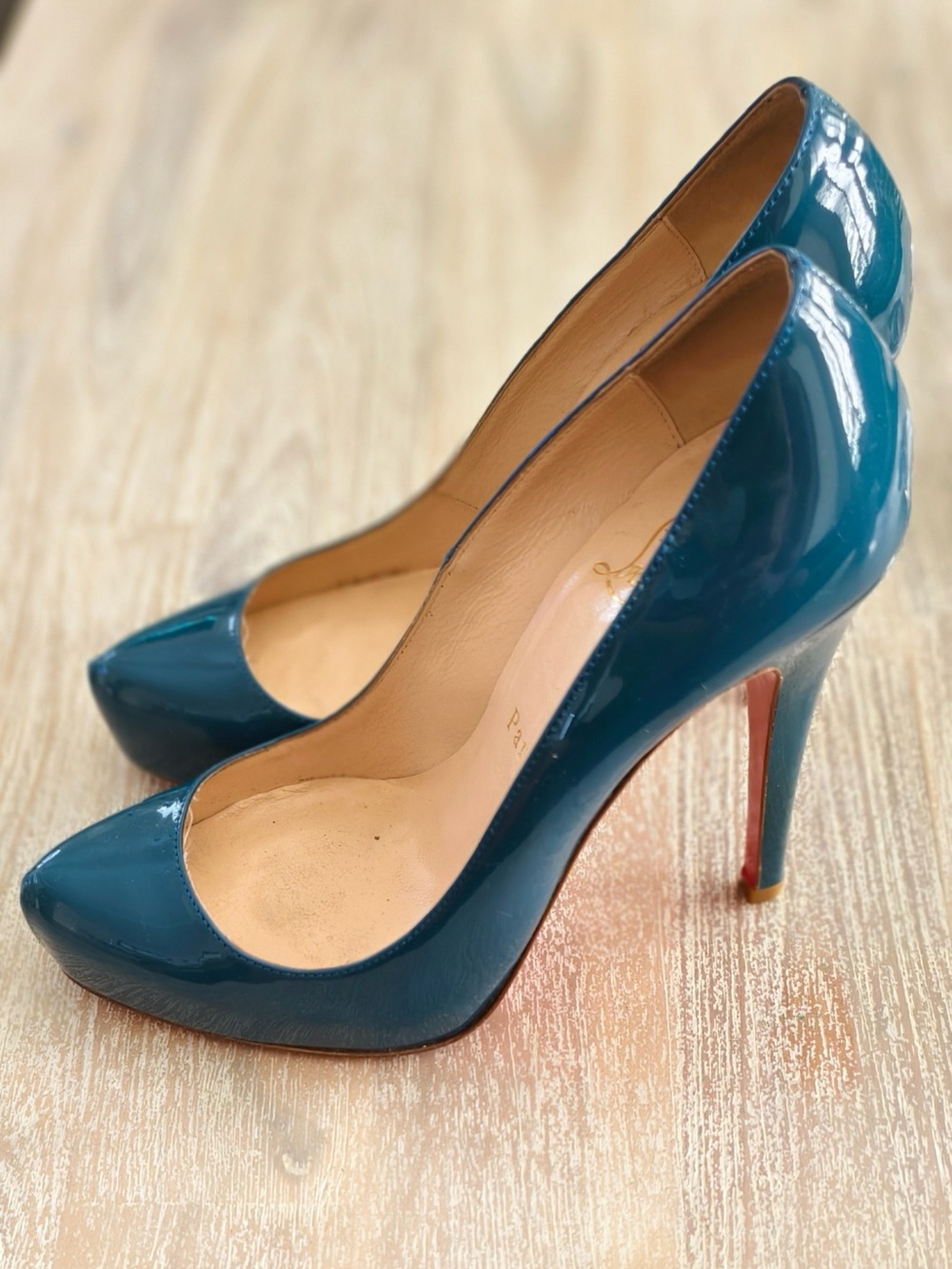 Christian Louboutin Teal Patent Leather Pointed Toe Pumps